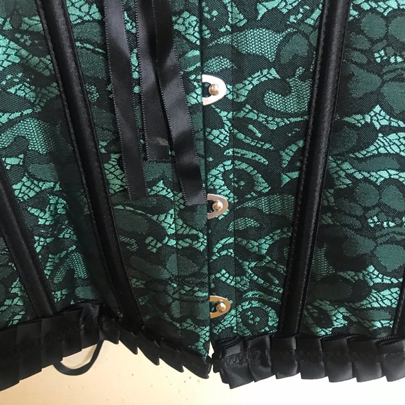 Green Black Lace Up Strapless Corset Top Small - Picture 4 of 7